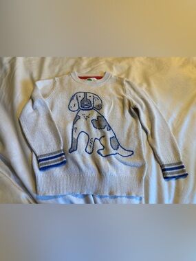 Mini Boden Cream Sweater with Blue Dog Motif